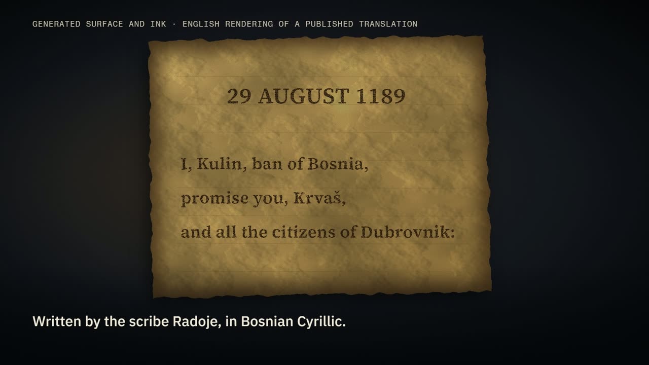 The same sheet with the caption: Written by the scribe Radoje, in Bosnian Cyrillic.